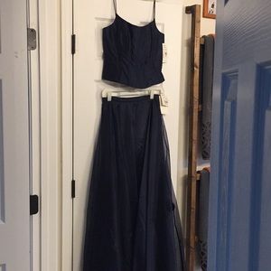 2 piece navy blue prom dress, bridesmaid dress